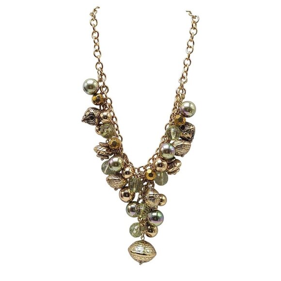 Gold Tone Chunky Statement Necklace With Mixed Beads and Charms - Picture 1 of 7